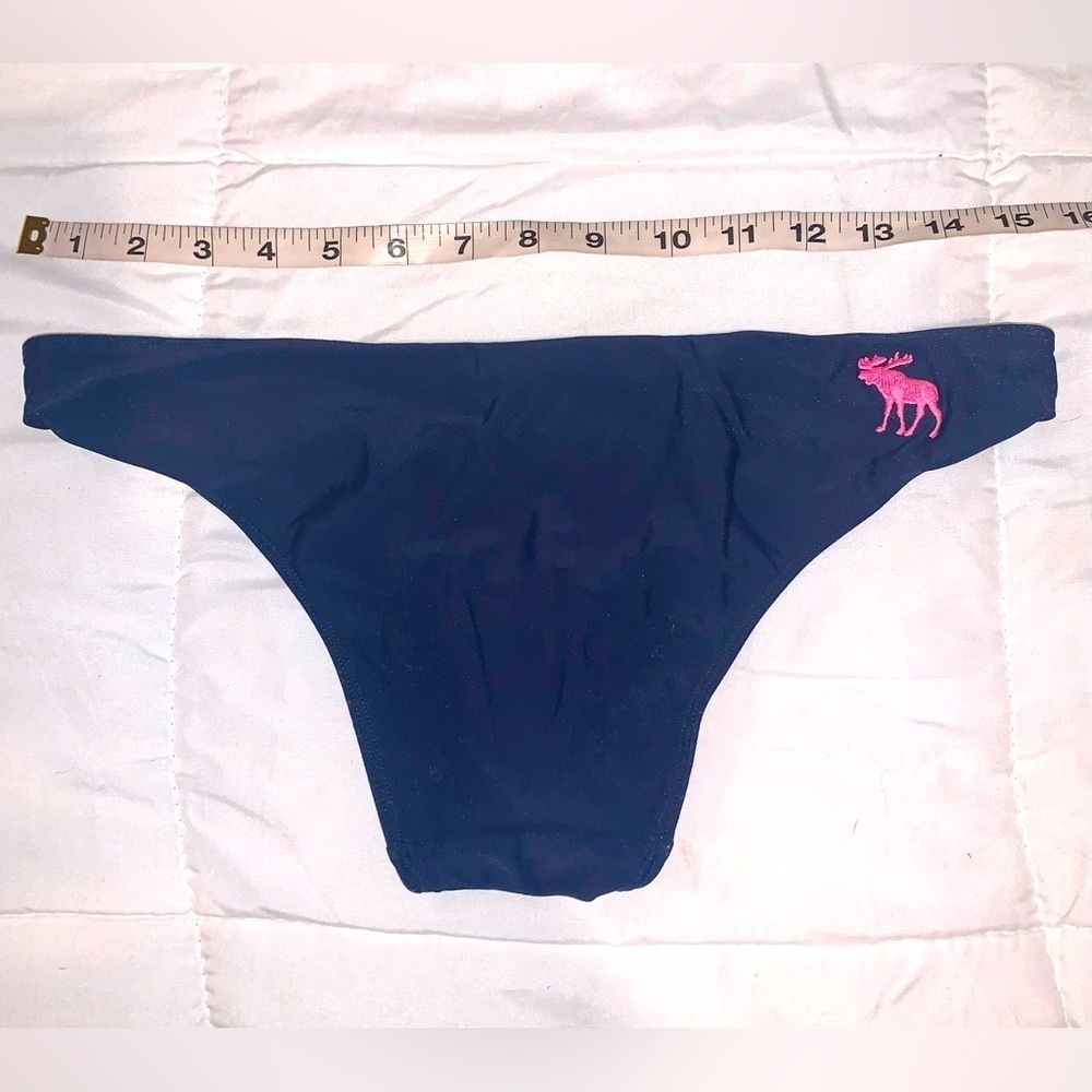 Abercrombie & Fitch Y2K Navy Blue Bikini Bottom with Pink Moose Logo M